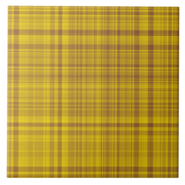 Yellow Brown Plaid Pattern Ceramic Tile (Front)