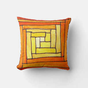 yellow brown retro art deco pattern cushion