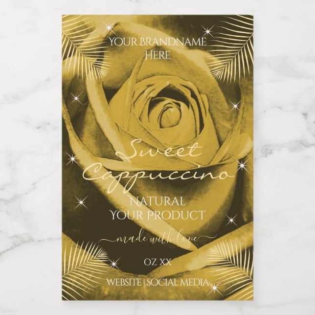 Yellow Brown Rose with Palm Leaves Product Labels (Single Label)