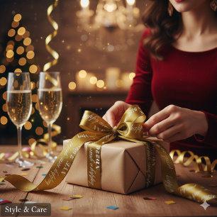 Yellow Brown Satin Ribbon Design New Years Eve Sty