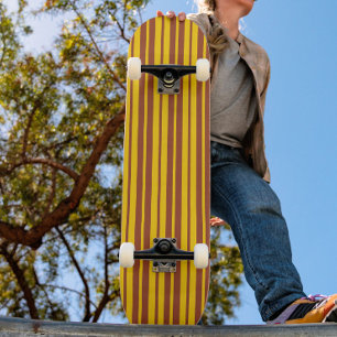 Yellow Brown Stylish Stripes Pattern Design Skateboard