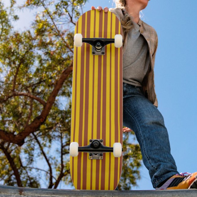 Yellow Brown Stylish Stripes Pattern Design  Skateboard (Creator Uploaded)