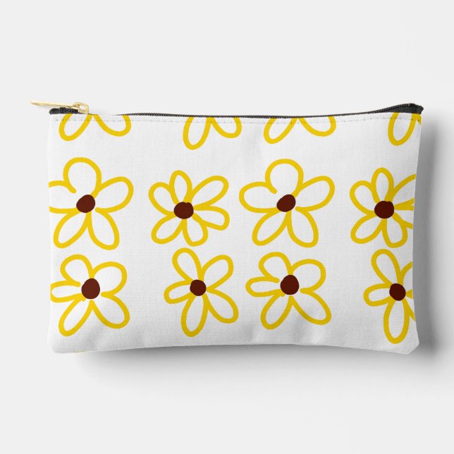 Yellow brown sunflower pattern floral modern boho  accessory pouch (Front)