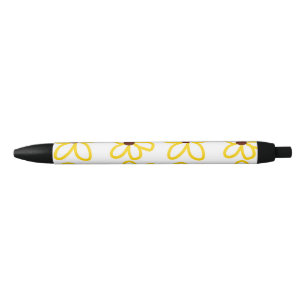 Yellow brown sunflower pattern floral modern boho black ink pen