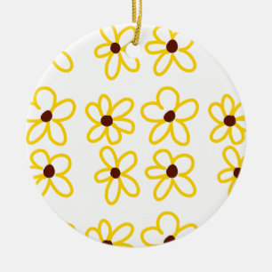 Yellow brown sunflower pattern floral modern boho ceramic ornament