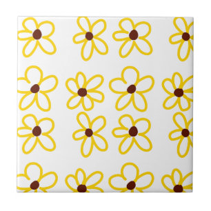 Yellow brown sunflower pattern floral modern boho ceramic tile
