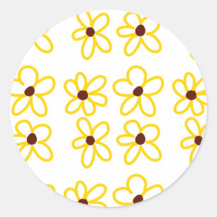 Yellow brown sunflower pattern floral modern boho classic round sticker