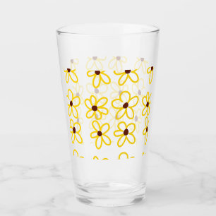 Yellow brown sunflower pattern floral modern boho  glass