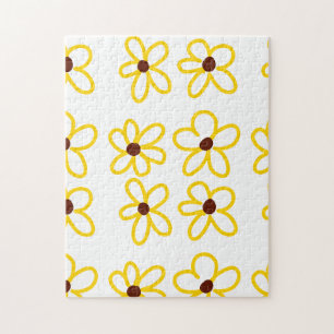 Yellow brown sunflower pattern floral modern boho jigsaw puzzle