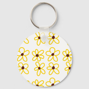 Yellow brown sunflower pattern floral modern boho key ring