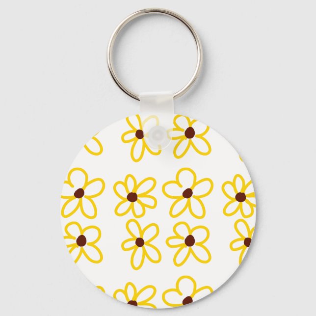 Yellow brown sunflower pattern floral modern boho  key ring (Front)