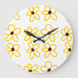 Yellow brown sunflower pattern floral modern boho large clock