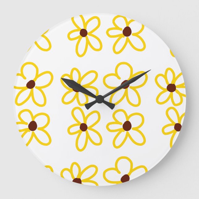 Yellow brown sunflower pattern floral modern boho  large clock (Front)