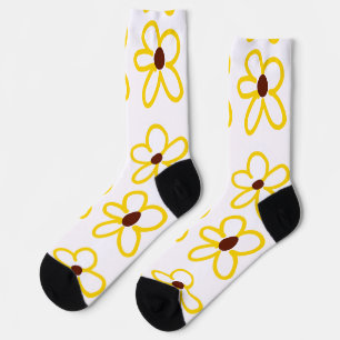 Yellow brown sunflower pattern floral modern boho socks