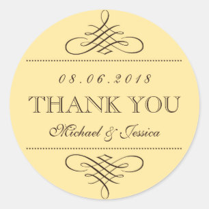 Yellow Brown Swirls Ornament Wedding Stickers