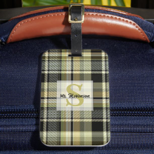 Yellow-brown tartan plaid. luggage tag