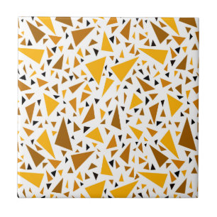 Yellow brown triangles on white retro background ceramic tile