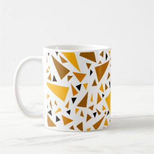 Yellow brown triangles on white retro background coffee mug