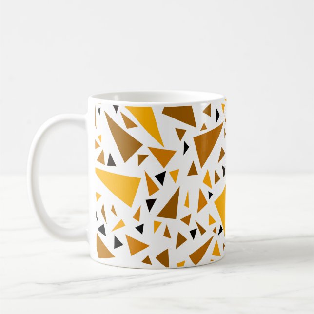 Yellow brown triangles on white retro background coffee mug (Left)