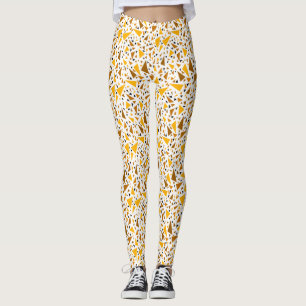 Yellow brown triangles on white retro background leggings
