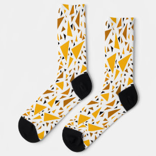 Yellow brown triangles on white retro background socks