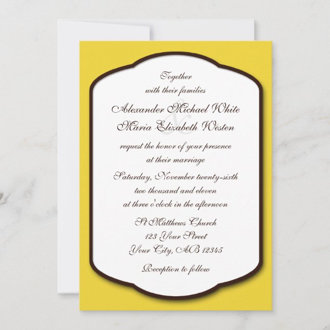 Yellow Brown & White Wedding Invitations (Front)