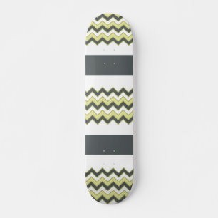 Yellow brown White Zigzag Chevron Striped Pattern Skateboard