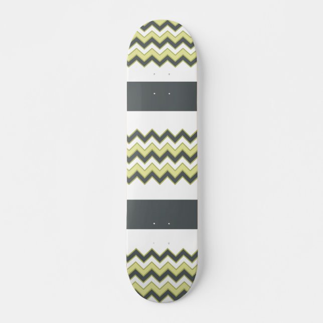 Yellow brown White Zigzag Chevron Striped Pattern Skateboard (Front)