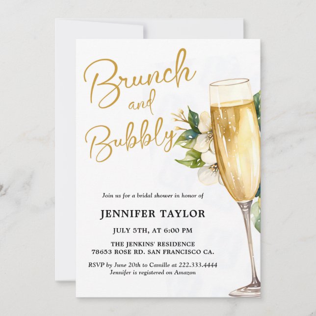  Yellow Brunch and Bubbly Bridal Shower Invitation (Front)