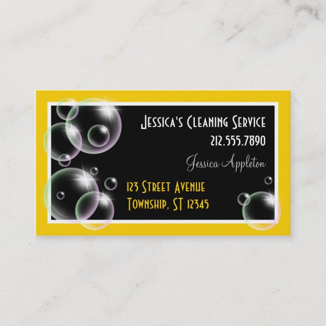 Yellow Bubbles Cleaning Service Business Cards (Front)