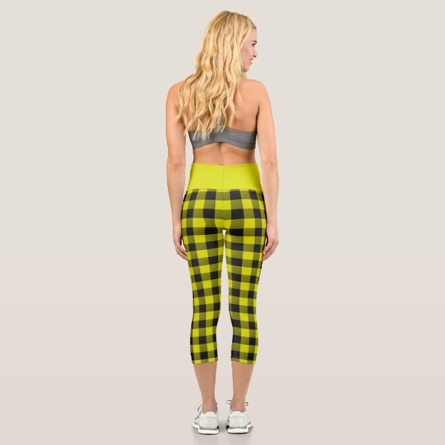 Yellow Buffalo Plaid  Capri Leggings (Back)