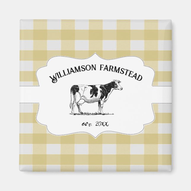Yellow Buffalo Plaid Farm Cow Magnet (Front)