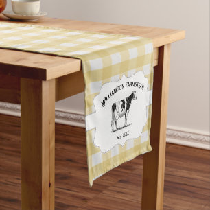 Yellow Buffalo Plaid Farm Cow Short Table Runner