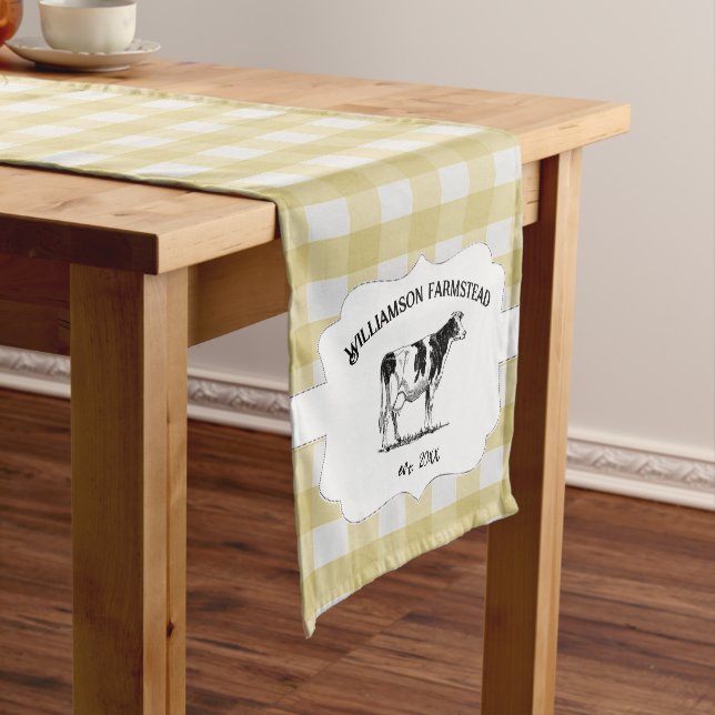 Yellow Buffalo Plaid Farm Cow Short Table Runner (In Situ)