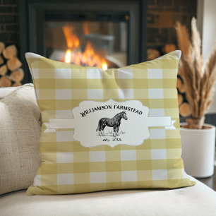 Yellow Buffalo Plaid Farm Horse Cushion