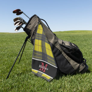 Yellow Buffalo Plaid Pattern Initial Monogram Golf Towel