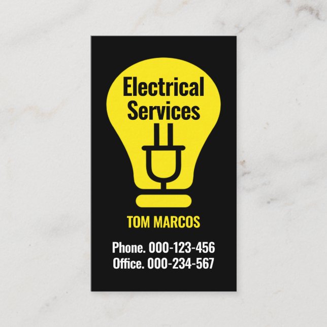 Yellow Bulb-Plug Electrical Services Business Card (Front)