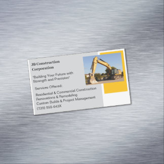 Yellow Bulldozer Building Contractor Construction  Magnetic Business Card