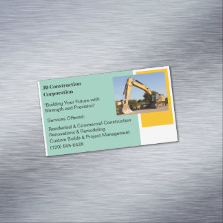 Yellow Bulldozer Building Contractor Construction  Magnetic Business Card