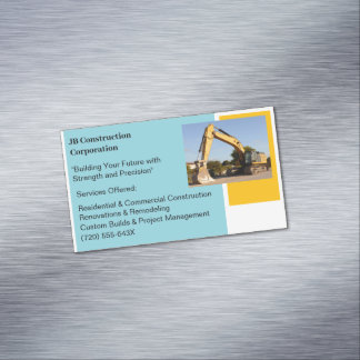 Yellow Bulldozer Building Contractor Construction Magnetic Business Card