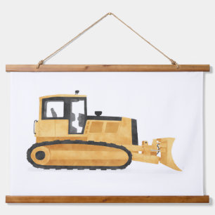 Yellow Bulldozer Contruction Kids Room Decor Hanging Tapestry