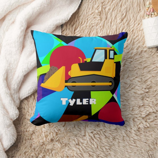 Yellow Bulldozer, Geometric Shapes Child's Name Cushion (Blanket)