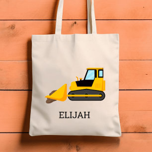 Yellow Bulldozer Kids Personalised Construction Tote Bag