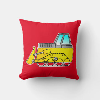 Yellow Bulldozer Pillow, Construction Kids Decor Cushion