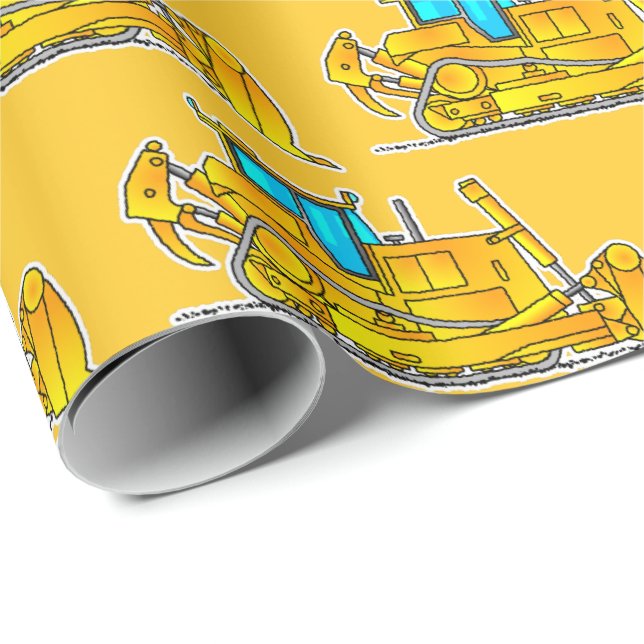 Yellow Bulldozer Wrapping Paper Construction Theme (Roll Corner)