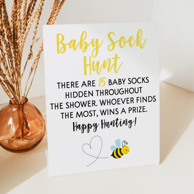 Yellow Bumble Bee Baby Shower Baby Sock Hunt Game  Pedestal Sign (Creator Uploaded)