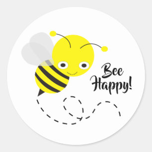 Yellow Bumble Bee, Bee Happy! Classic Round Sticker