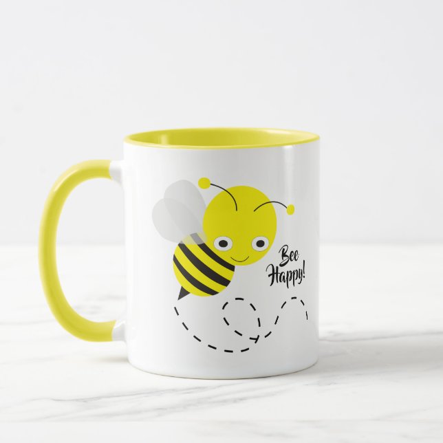 Yellow Bumble Bee, Bee Happy! Mug (Left)