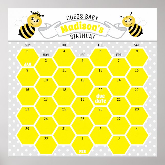 Yellow Bumble Bee Birthday Prediction Calendar Poster (Front)