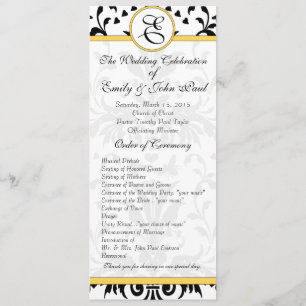 Yellow Bumble Bee Black Damask Wedding Program